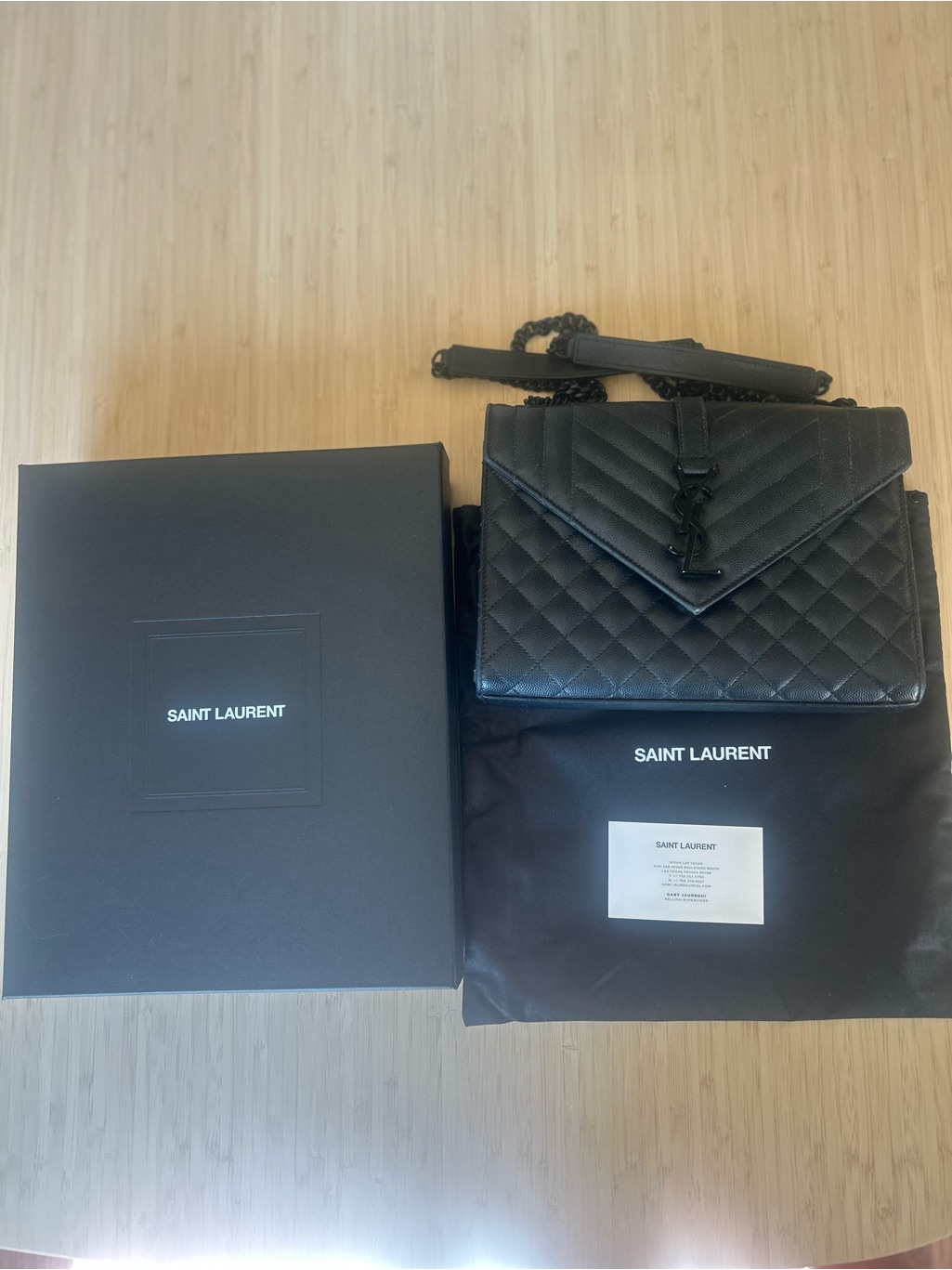 Saint Laurent Black Quilted Envelope Shoulder Bag With Chain Strap